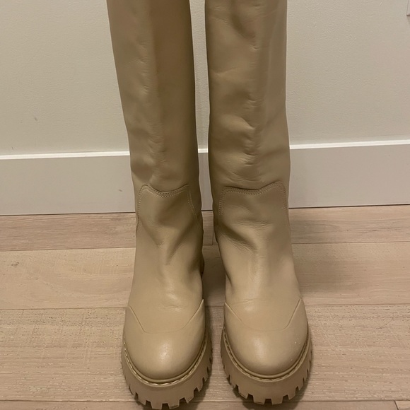 Cream Tall Leather Boots - Picture 4 of 10